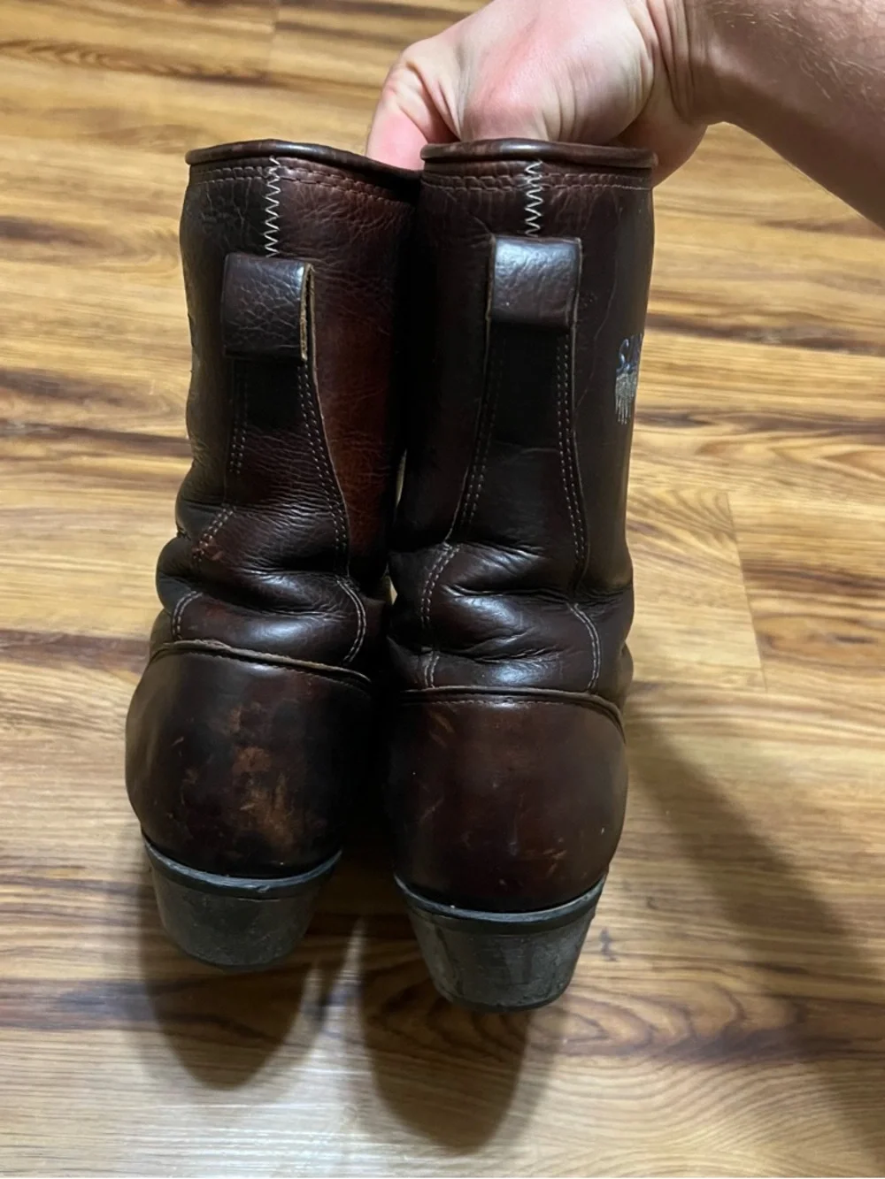 Double H Dark Brown Leather Cowboy Work Boots with Embroidered Accent - Picture 4 of 7